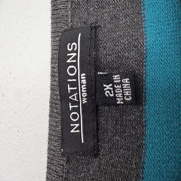 Notations Woman Sweater Womens 2XL Gray Striped Button Shoulder Dolman Pullover - Picture 5 of 9